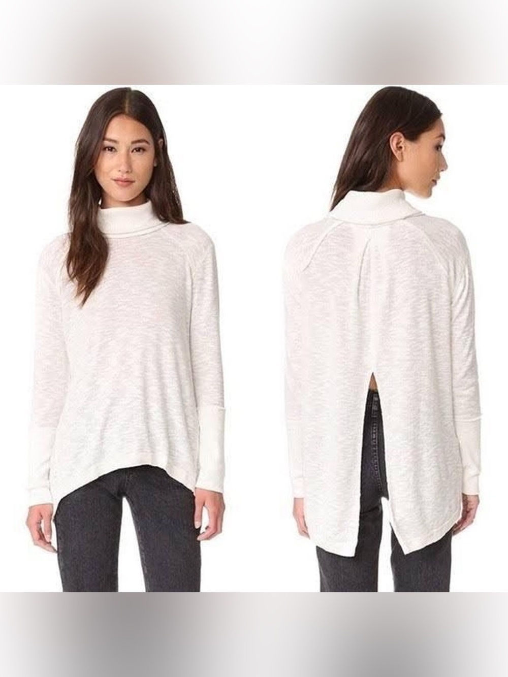Free People We The Free Cream Ivory Split Back Turtleneck Sweater